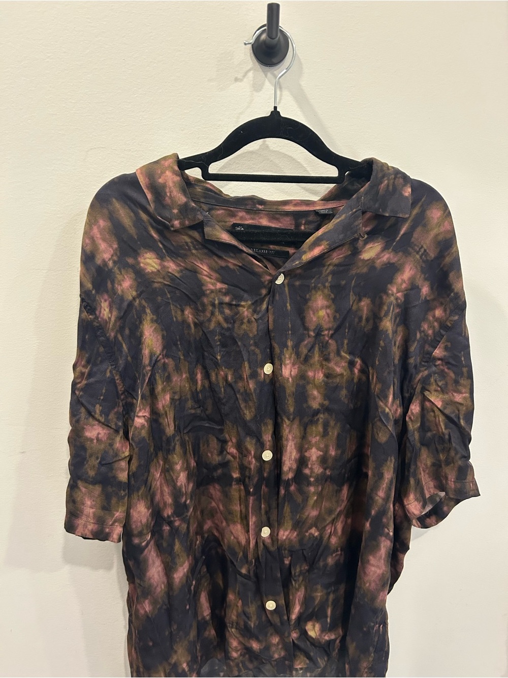 AllSaints Black & Pink Washed Tie-Dye Button-Down Shirt